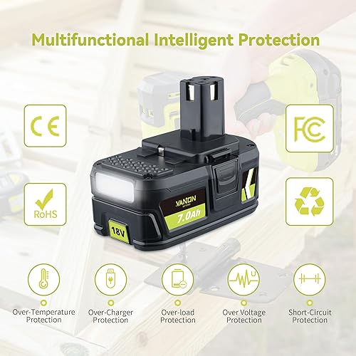 Miniatura 5 de VANON 7.0Ah P108 18 V Reemplazo para batería ryobi 18v paquete de 2 baterías de iones de litio de alta capacidad compatibles con P108 P102 P103 P104