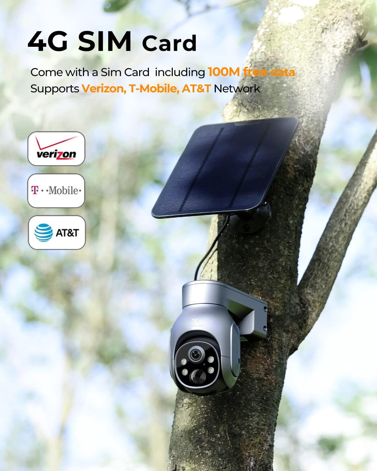 K&F Concept 4G LTE Cellular Security Camera with SD & SIM Card, No WiFi Security Camera with 2K Color Night Vision, 360°View, PIR Motion Sensor, 2 Way Talk, Cloud/SD Storage