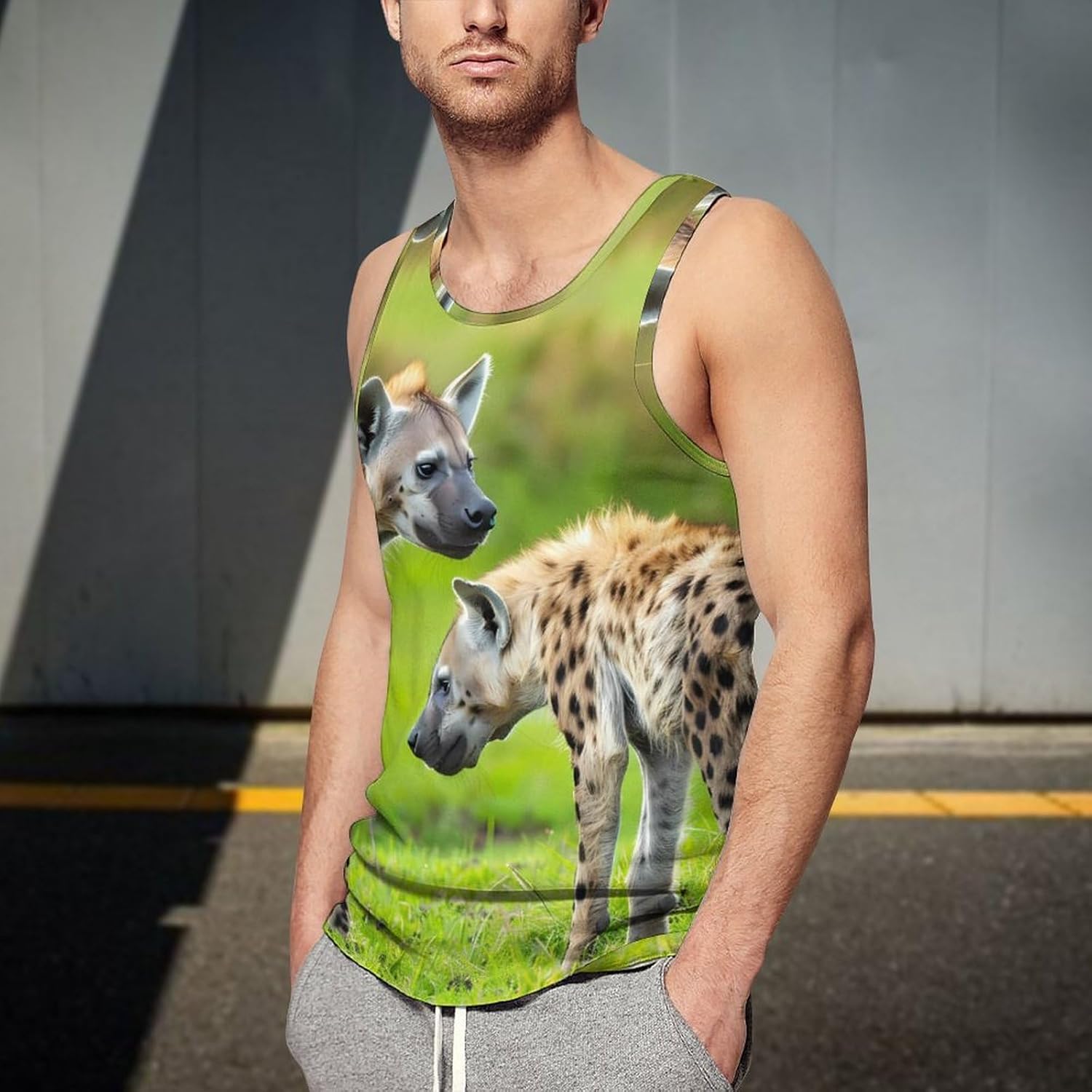 Africa Two Spotted Hyenas Men's Tank Top Sleeveless Muscle Shirts Vest Beach T Shirts for Workout Gym