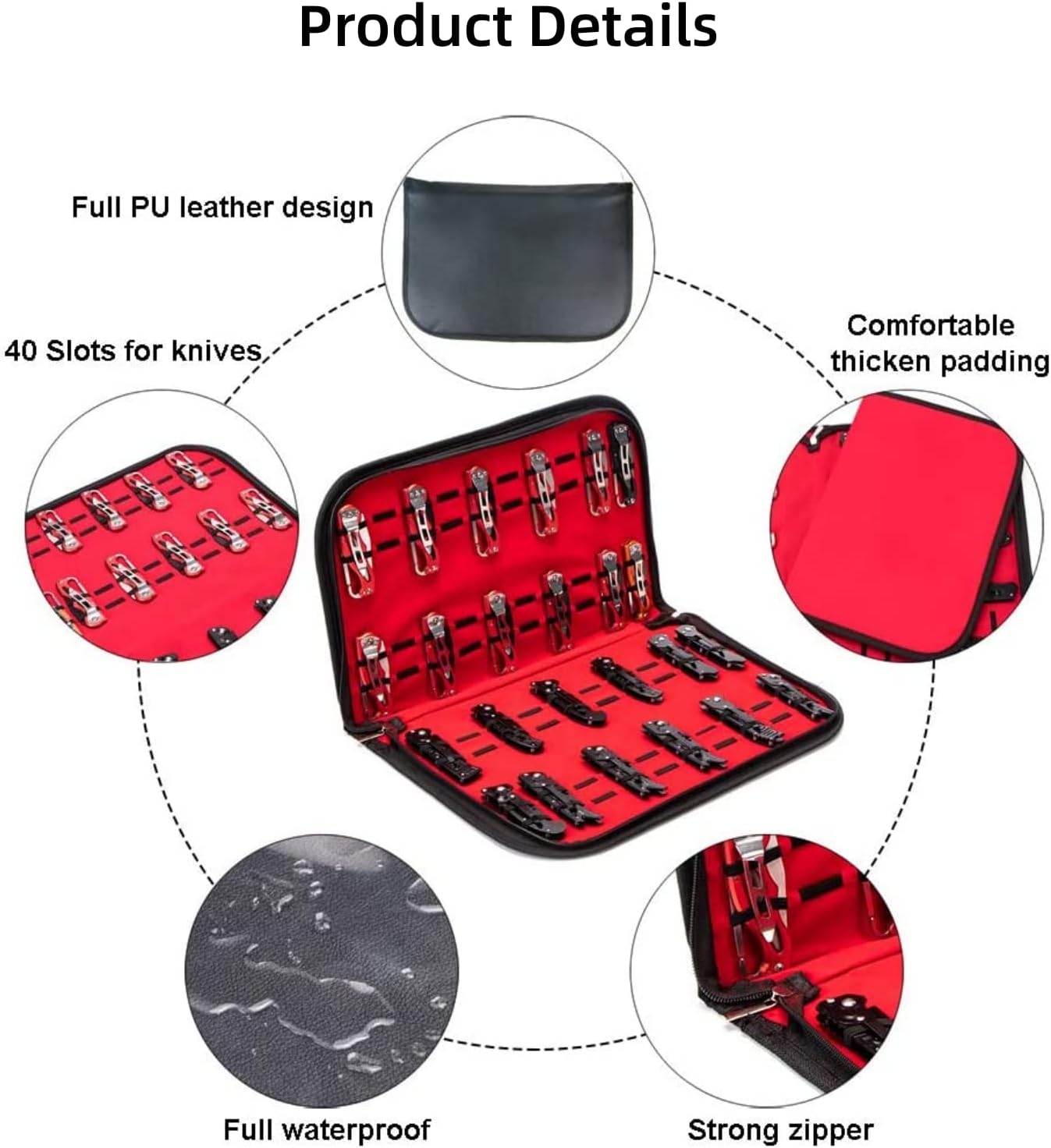 Knife Display Case, Knife Case, Knife Storage Case for 40+ Pocket Knives, Folding Knife Holder Organizer, Knives Roll Collection Pouch Carrier Bag for Men,Survival,Outdoor,Tactical,Kitchen,EDC Mini Knife