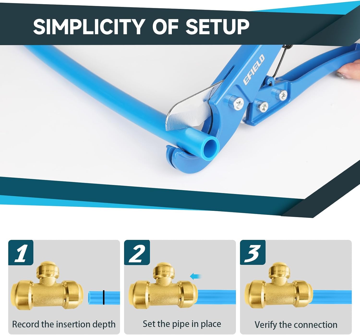(Pack of 5) Seelink 3/4" x 3/4" x 1/2" Push Fit Tee Brass fitting, Push to Connect Pex, Copper, CPVC Pipe/Tubing, With Disconnect Clip(PF127-5Pack)