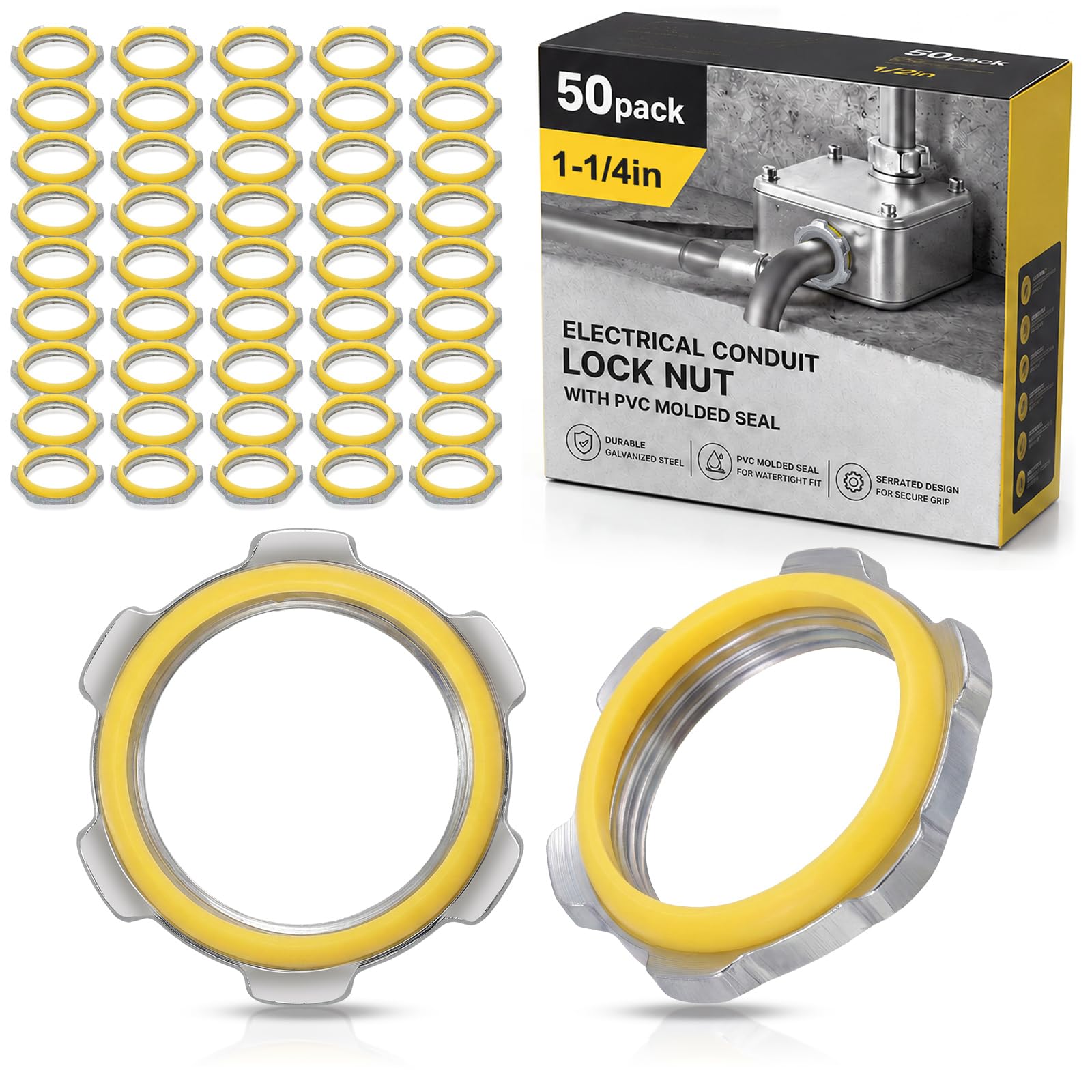 Moxweyeni 50 Pcs1-1/4" Electrical Conduit Lock Nut with PVC Molded Gasket