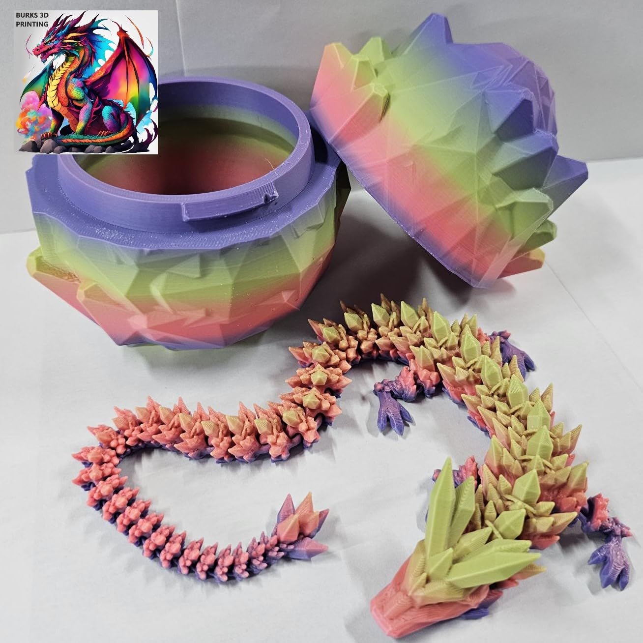 Generic 3D Printed Crystal Dragon with Matching Egg, Sensory and Fidget Toy for Adults, Articulated, Posable Flexible Dragon for Autism/ADHD, Small