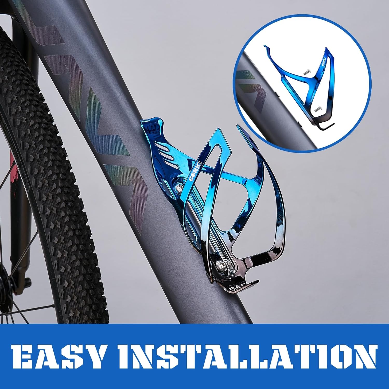 Corki Cycles Bike Water Bottle Holder Aluminum Alloy, Universal Bike Water Bottle Cage for Road, Mountain and Gravel Bikes -2 Pack - Black&Blue