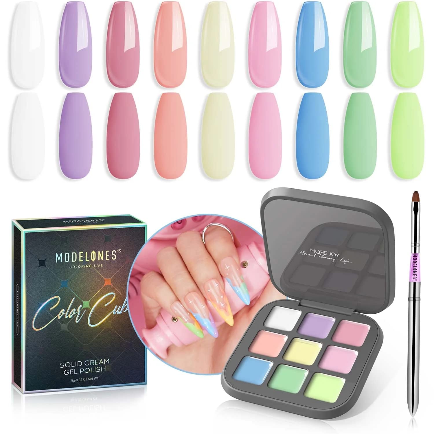 MODELONES Gel Nail Polish Set, 9 Colors Spring Summer Pastel Pink Blue Yellow Solid Gel Polish Macaron Purple Pudding Gel Upgraded Cr�me Manicure Palette Soak Off Nail Art Kit Salon DIY Gift W/Brush-image-40