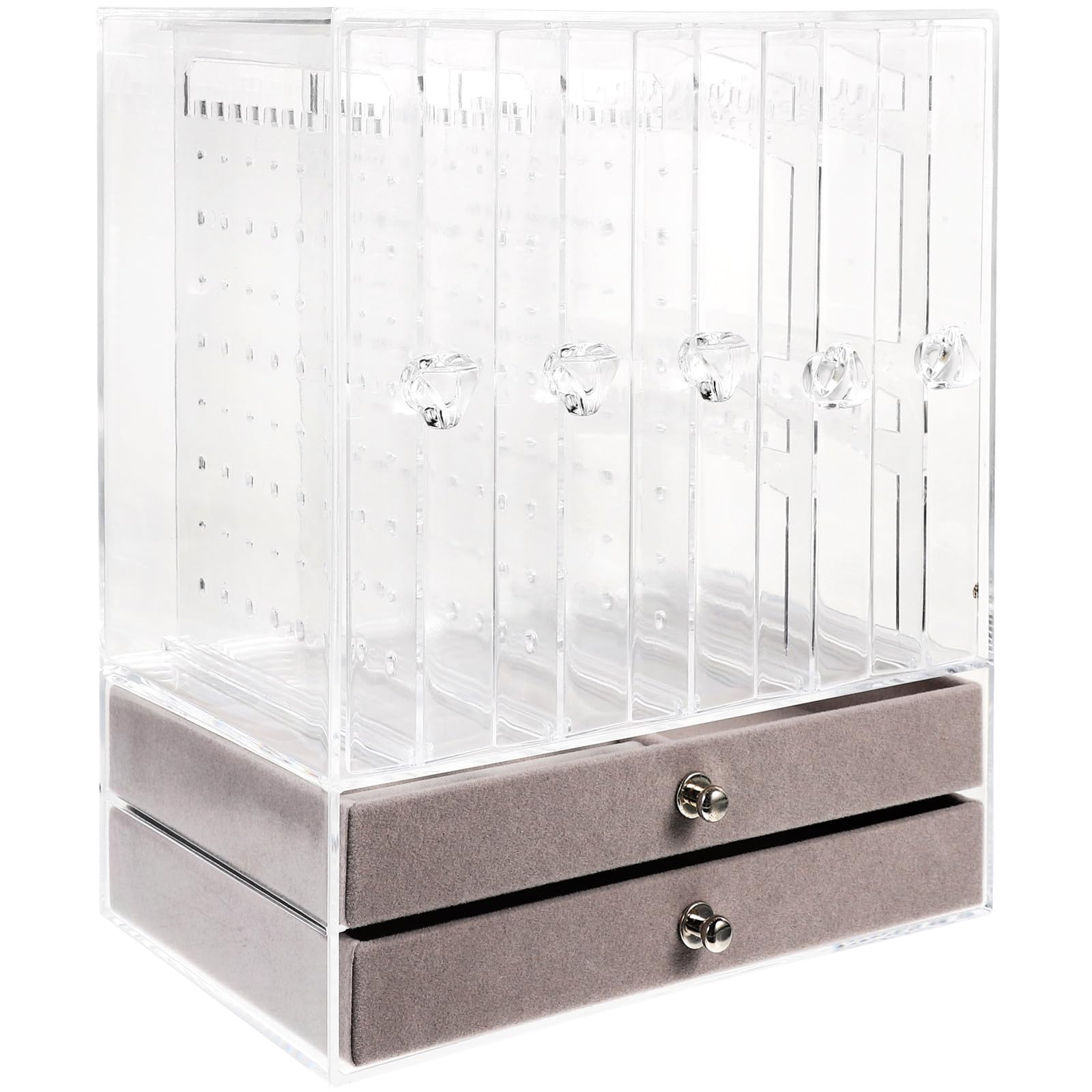 SEWACC Transparenter Schmuckorganizer mit Doppellagigen Schubladen aus Robustem Acryl Schmuckaufbewahrung für Ringe Halsketten und Ohrringe Präsentationsständer für Juweliergeschäft und