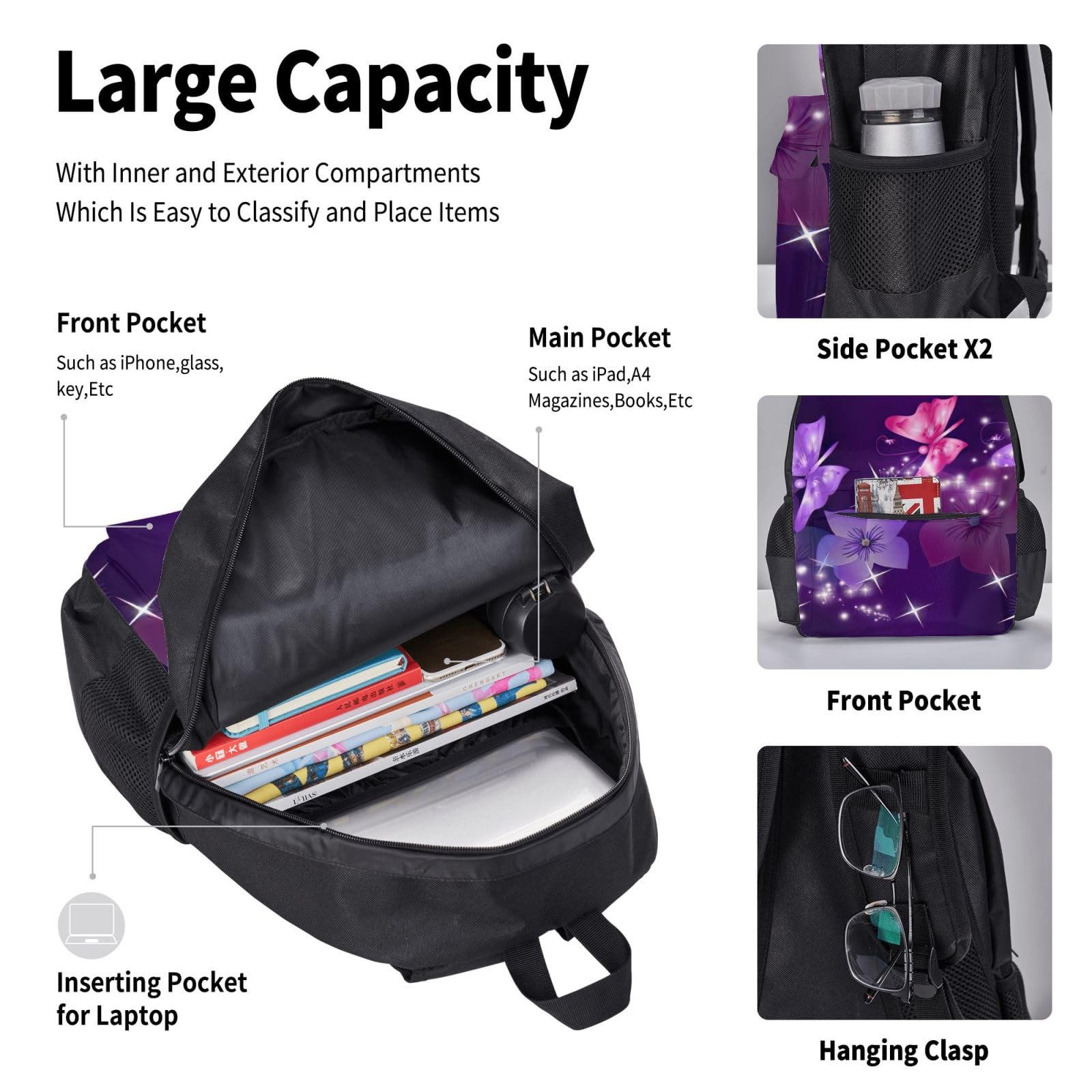 Zaino, borsa portapranzo, astuccio, set da 3 pezzi, per lavoro e