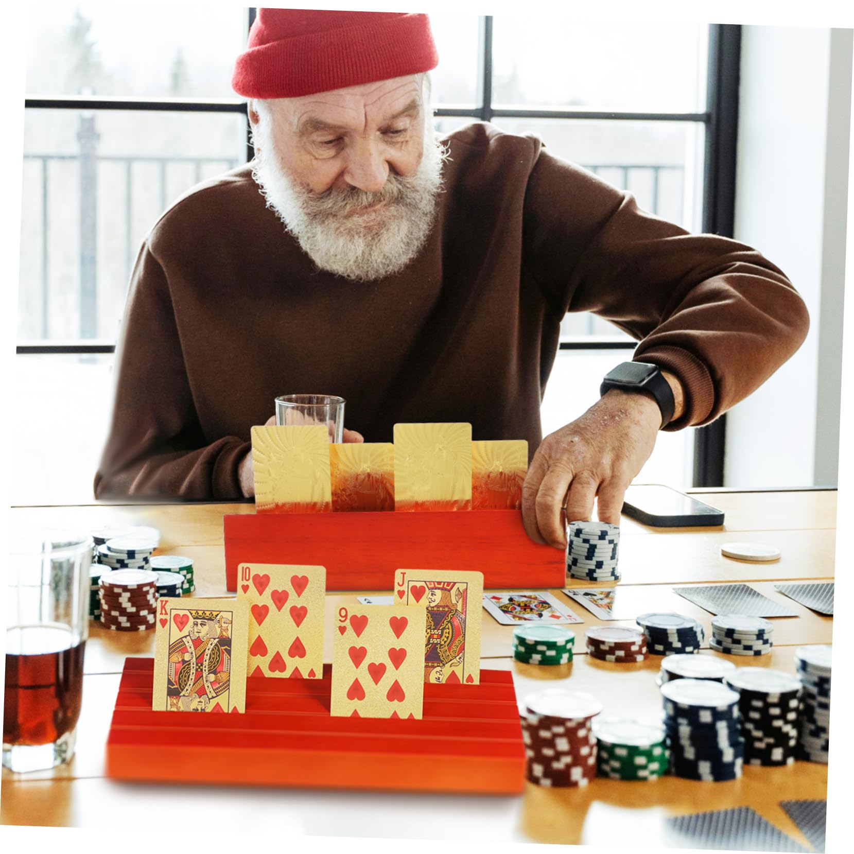 CIYODO 2pcs Wooden Playing Card Holders with Stable Base Bridge Card Stands for Tabletop Gaming Convenient Vertical Display for Parties and Game Nights