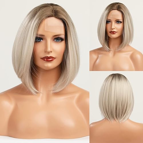 HAIRCUBE Short Wigs for Women,Ombre Blonde Bob Wig Shoulder Length Synthetic Wig Heat Resistant Hair for Daily Party Use 12 Inches