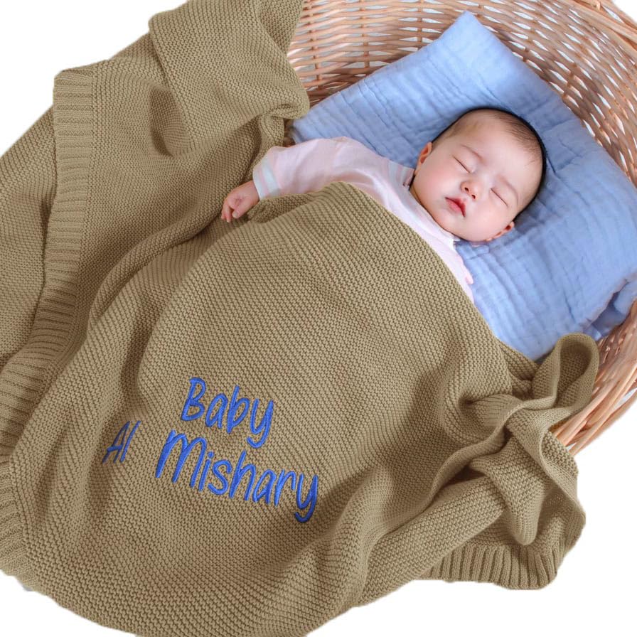 REQTYUI Personalized Baby Blankets - Custom embroidered name knitted blankets are the ideal nursery gift for babies, baby boys and baby girls. Perfect for birthdays, baby showers and Christmas!