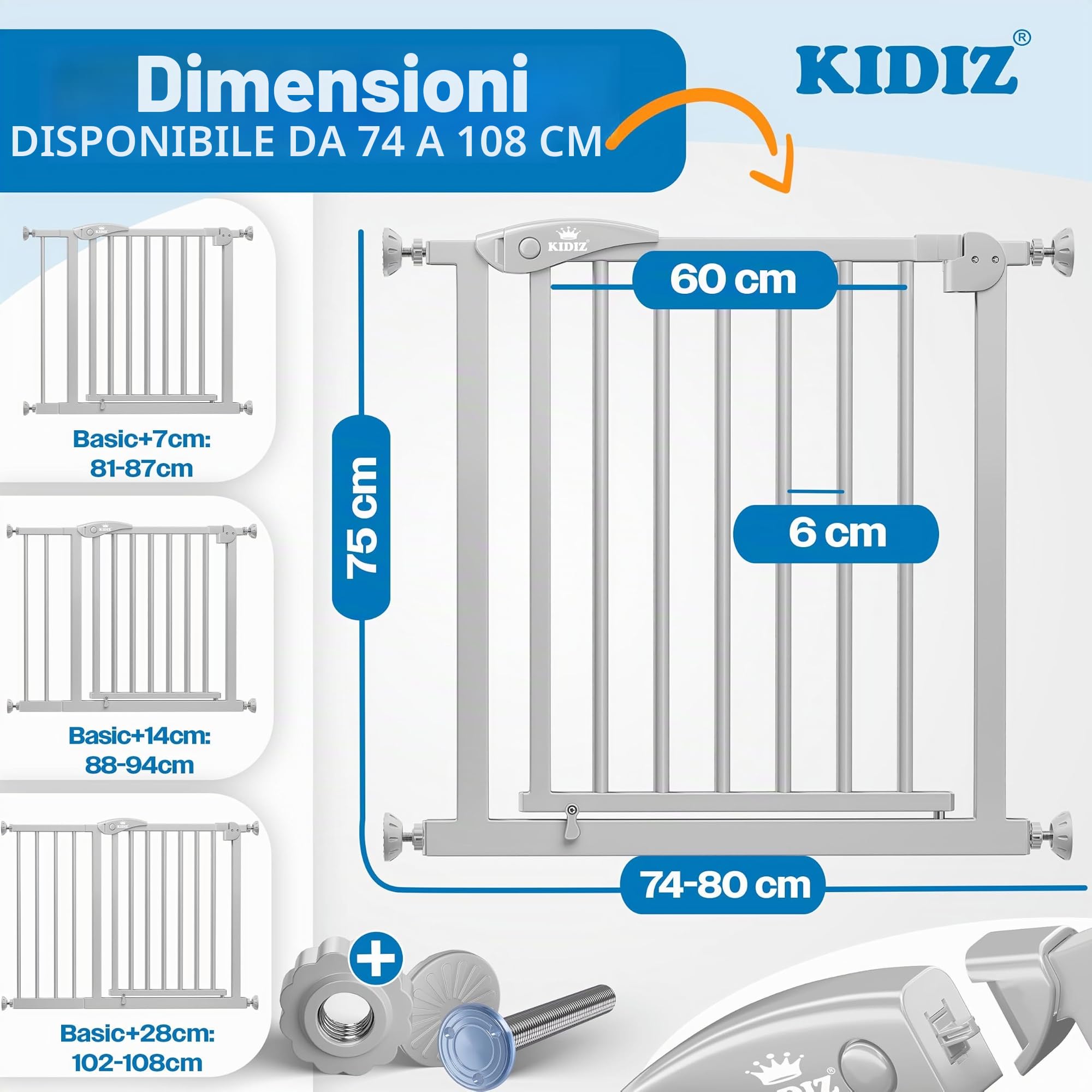 KIDIZ® Griglia di protezione per porte e scale, per bambini, senza forature, orientabile su entrambi i lati,