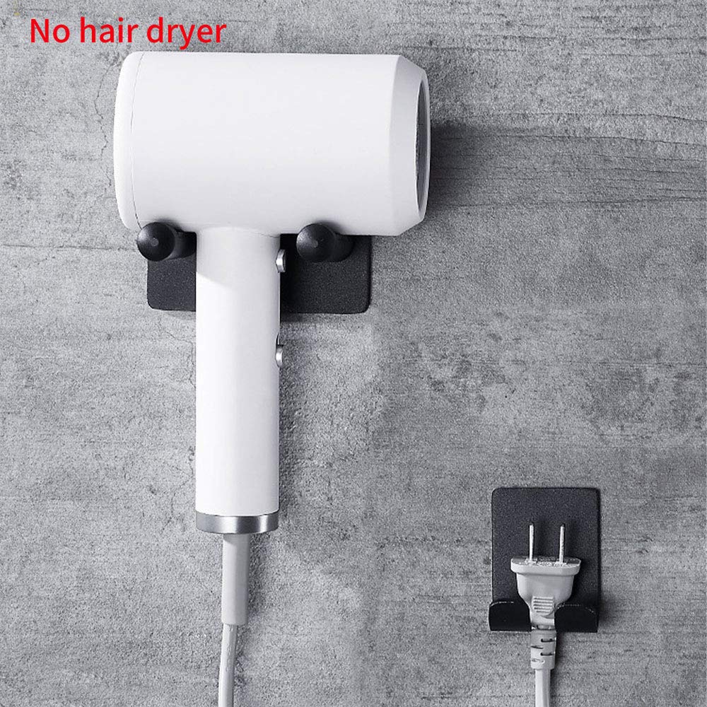 TopHomer Soporte para secador de pelo sin punzones, soporte de pared para secador de pelo, soporte simple de aluminio para baño, dormitorio, baño, barbería-plata+negro