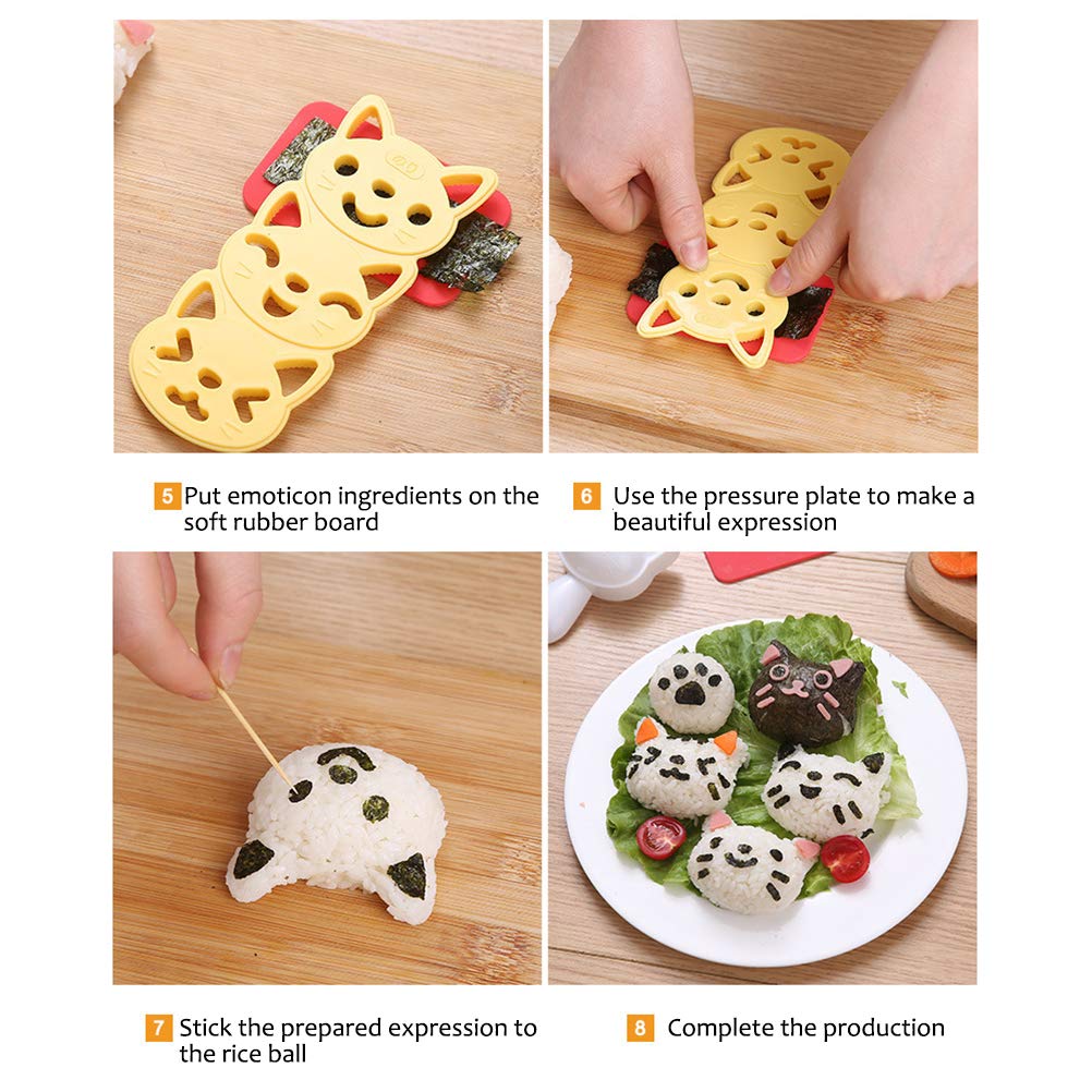 Zestaw Form do Kulek Ryżowych, Kreskówka Kot DIY Maker Sushi Maker Nori Kuchnia Forma Ryżu