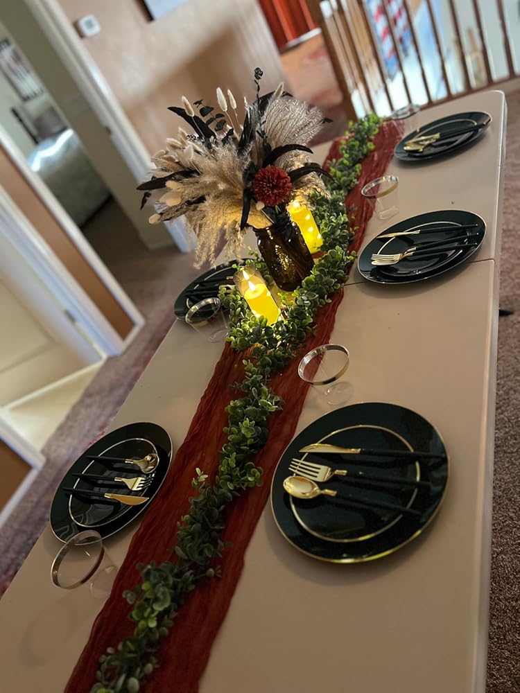 Goodluck 350 Pieces Disposable White with Gold Rim Plastic Dinnerware Set