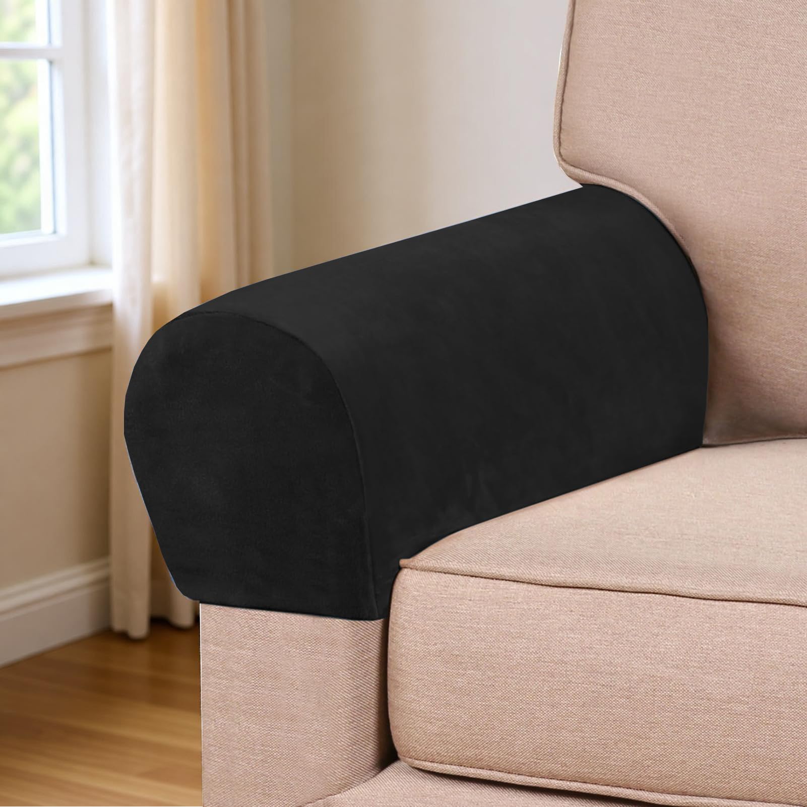 Armlehnenbezüge, 2/4/6 Stück Stretch-Stoff Armlehnenbezüge, Anti-Rutsch Couch Armlehne Schutz, Maschinenwaschbar, für Stuhl, Sofa, Couch, Liegestuhl (Schwarz,6 Stück)
