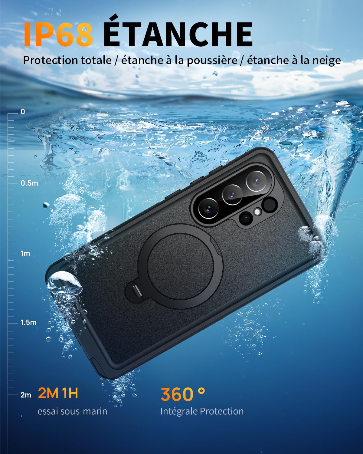 Coque pour Samsung S26 Ultra IP68 Étanche avec Support pour MagSafe | Intégrale Incassable Etui avec Protection Écran, Antipoussière Antichoc Waterproof Case pour Samsung Galaxy S26 Ultra, Noir