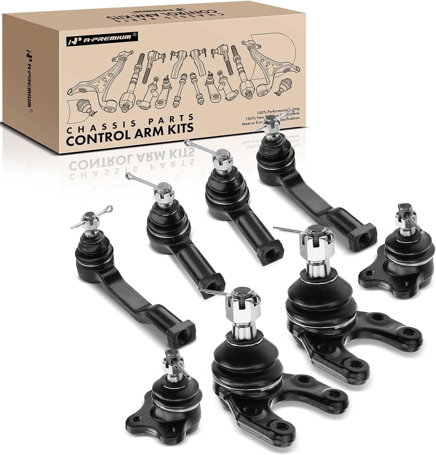 A-Premium Set of 8, Front Upper Lower Ball Joint, Inner Outer Tie Rod End, Compatible with Mazda B2000 1987, B2200 1987-1993, B2600 1987-1993, RWD Only