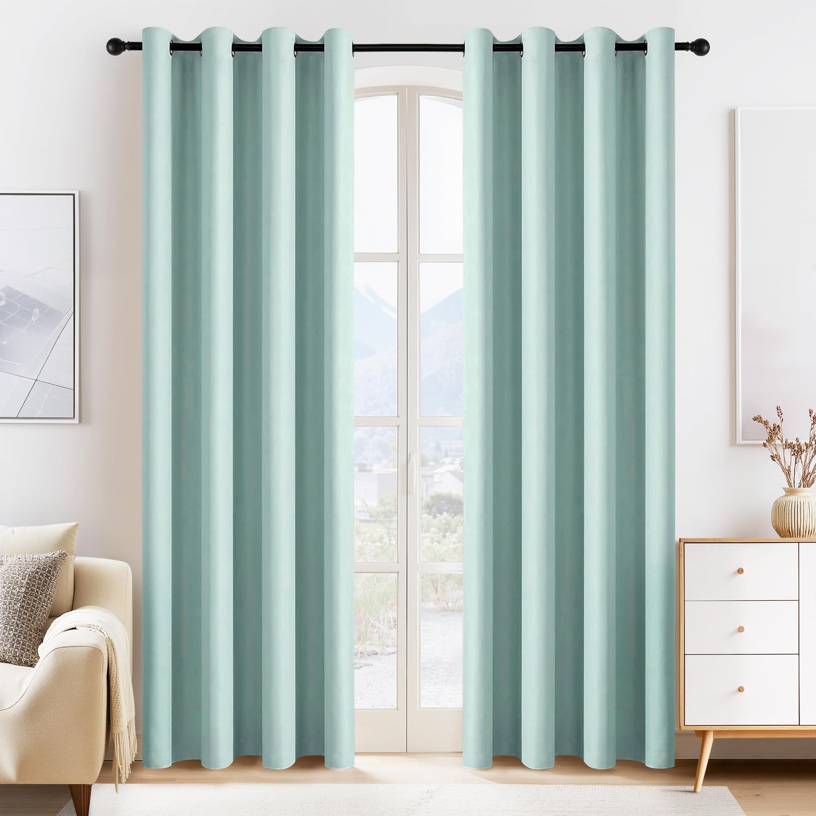 PONY DANCE Aqua Blackout Curtains 80 inch Long 2 Panels Set,W 55" x L 80"