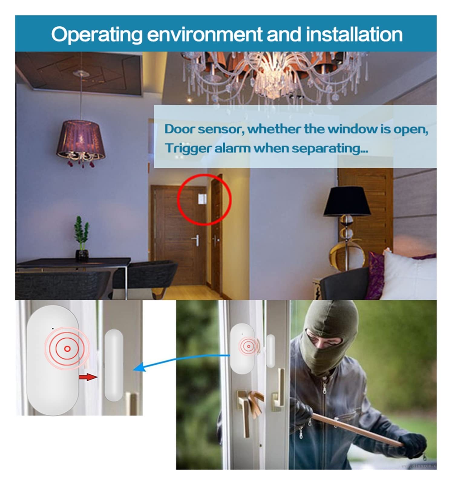 Sistema de Alarma de Seguridad para el hogar, Sensores magnéticos PB68, Detector de Puerta inalámbrico, Sensor Ventana, aplicación for 433MHz, Seguridad for el hogar, Kits Alarma(8pcs)