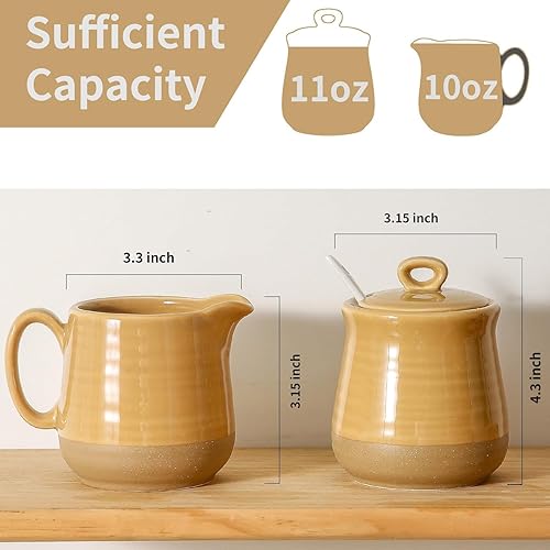 Miniatura 5 de Hasense Juego de azúcar y crema, azucarero de 11 onzas con tapa y cuchara, recipiente de crema de 10 onzas, juego de crema de cerámica y azúcar para