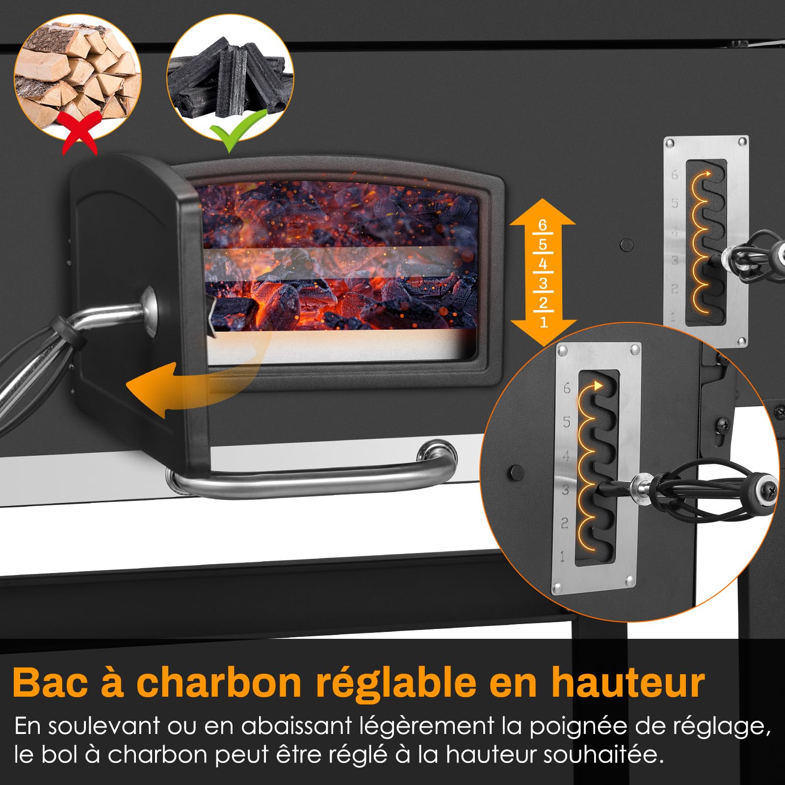 LIFERUN Barbecue Charbon de Bois XXL avec Cheminée, Grand Chariot avec Couvercle, Roues, Thermomètre, Fumoir Smoker