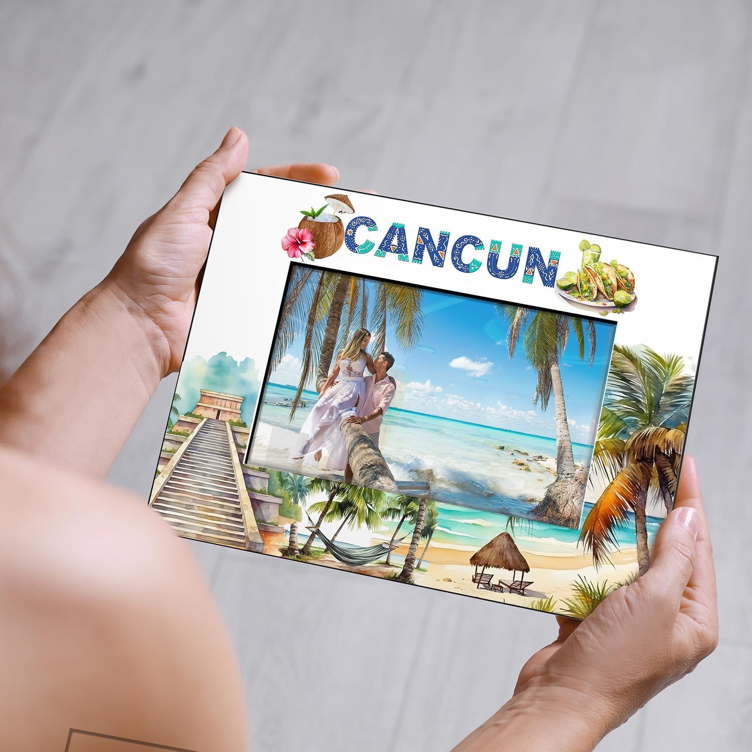 KATE POSH Cancun Picture Frame, Family Vacation in Cancun Mexico, Honeymoon, Wedding, Beach Decor (5x7-Horizontal)