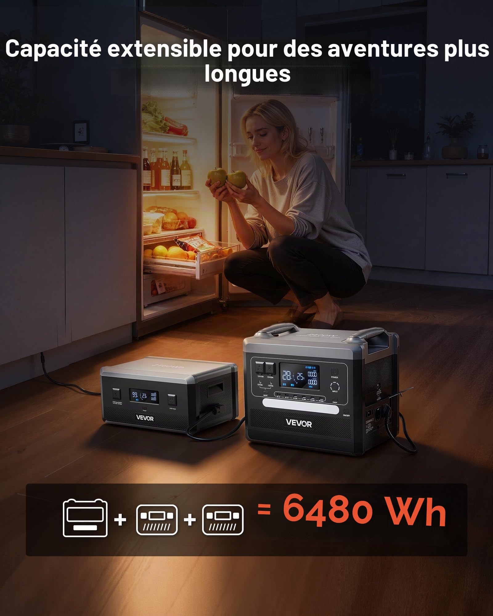 VEVOR Station Électrique Portable 2160 Wh Générateur Solaire Portable 2400 W Station Alimentation pour Camping Véhicules Loisirs, 10 Ports Sortie, Puissance Entrée Réglable, Panneau Solaire Non Inclus