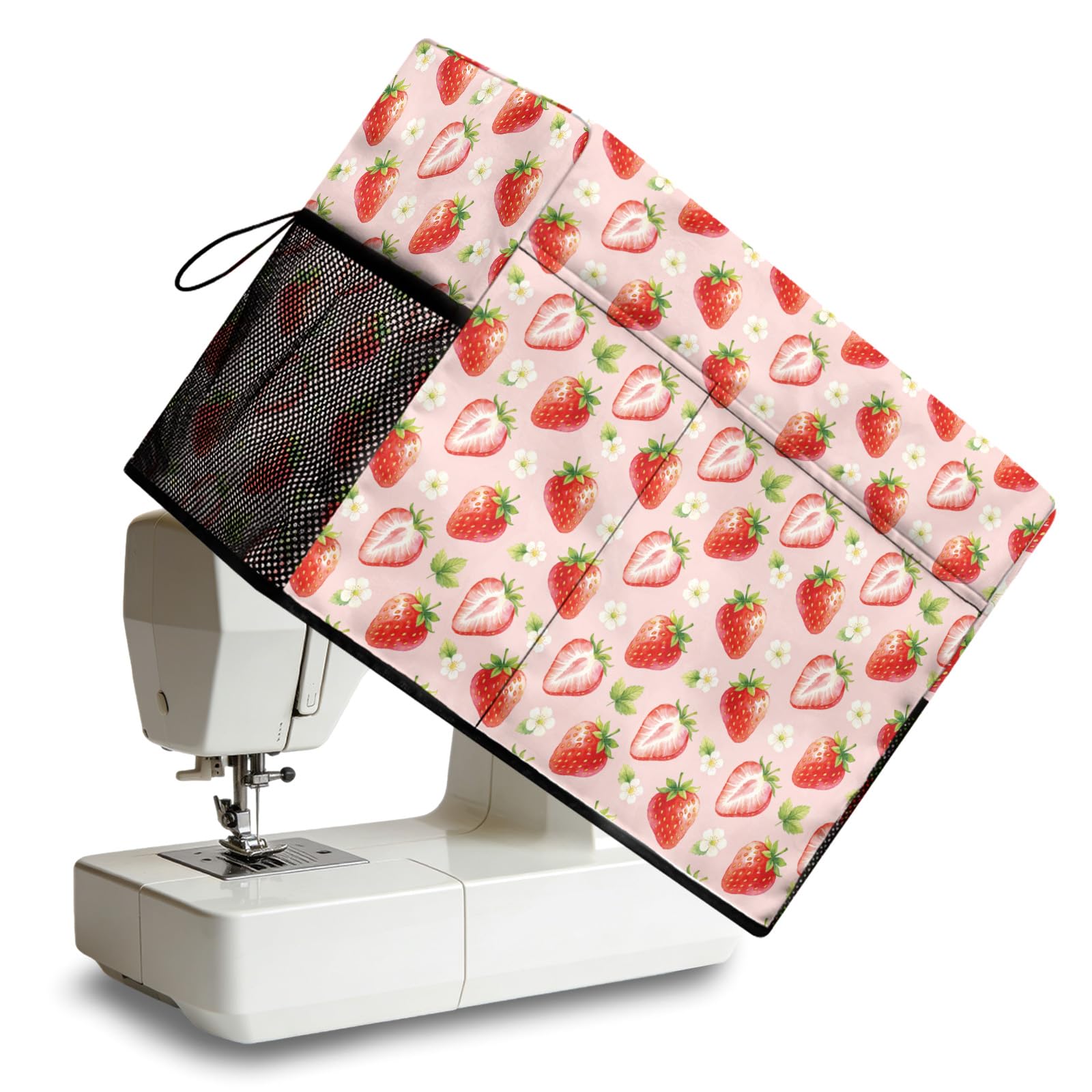 Peacoblue Sewing Machine Cover with Storage Pockets,Strawberry Sewing Machine Dust Covers for Standard Machines,Protective & Decorative Sewing Machine Case