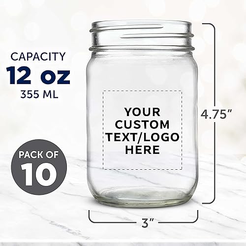 Miniatura 5 de DISCOUNT PROMOS Tarros de vidrio decorativos personalizados de 12 onzas, juego de 10, tarros de vidrio para avena durante la noche, dulces, frutas,