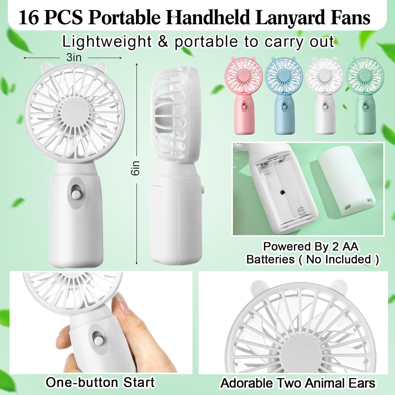 16 Pcs Mini Portable Fans Bulk Handheld Battery Operated Fan with Lanyard for Makeup Eyelash, Cooling Lightweight Pocket Personal Fans for Indoor Outdoor Travel Use (Pink Blue White Green)