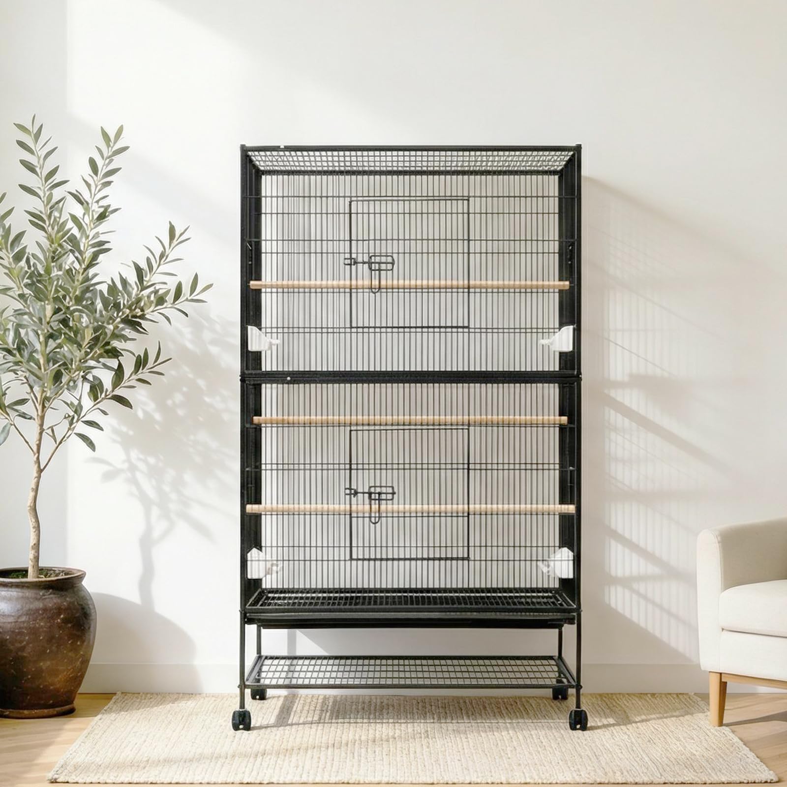 Garvee - Jaula grande para pájaros (155 cm, con soportes de almacenamiento, comederos incluidos, doble piso, ideal para periquitos