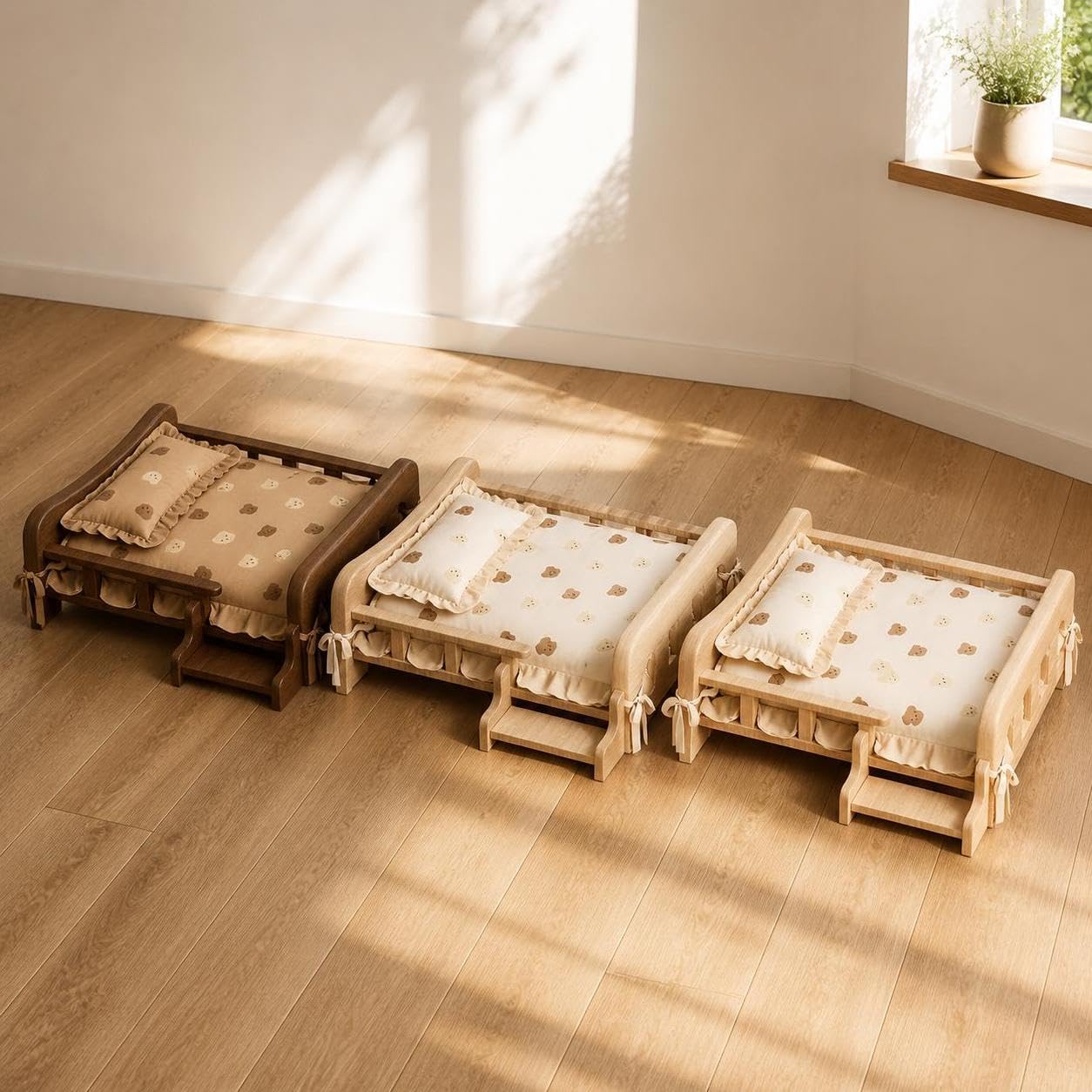 Cuccia per Gatti in Legno Rialzata , Letto in legno+biancheria, <12.5kg