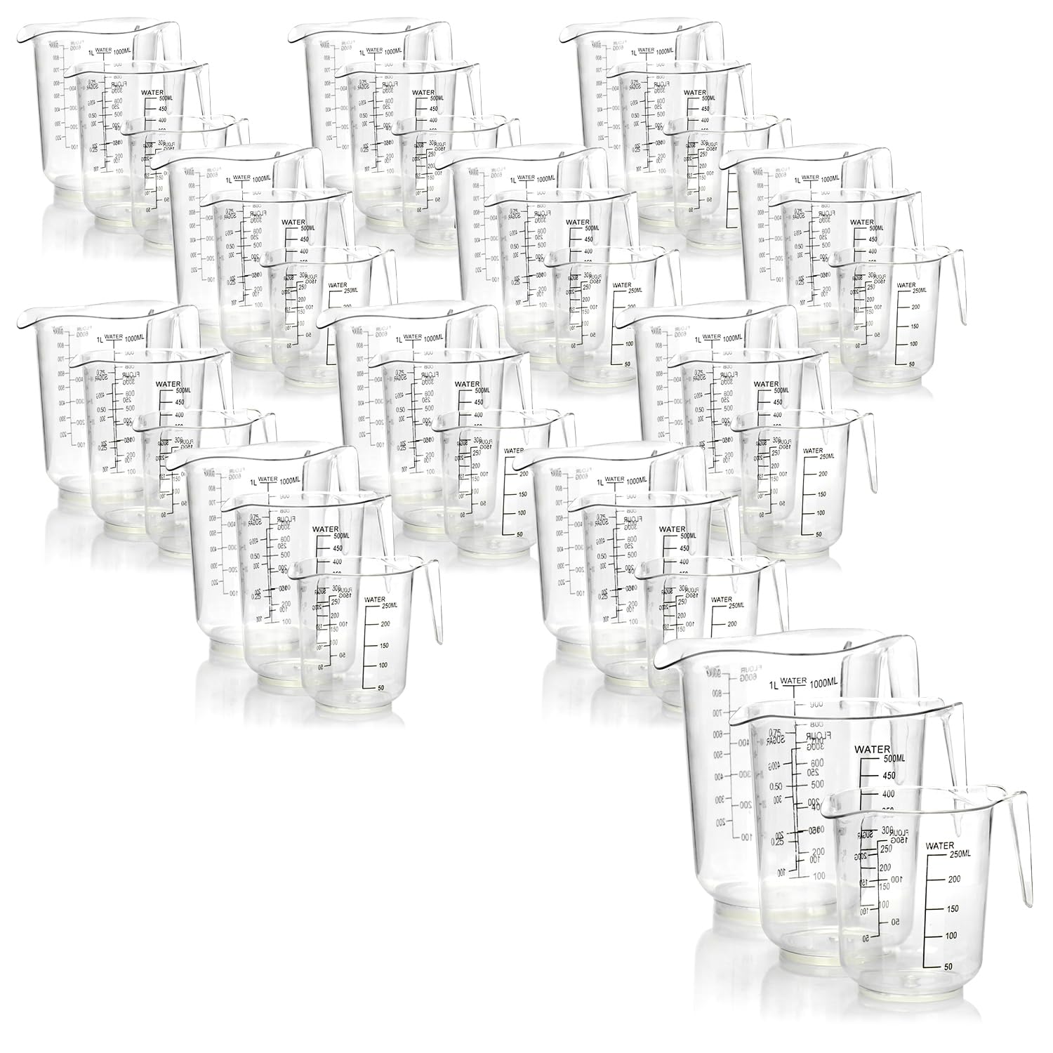 com-four® 36-teiliges Messbecher-Set - rutschfeste Messkannen in 3 Größen 250 ml / 500 ml / 1000 ml - Dosierhilfe mit Skala in Milliliter und Gramm - Abmessbecher