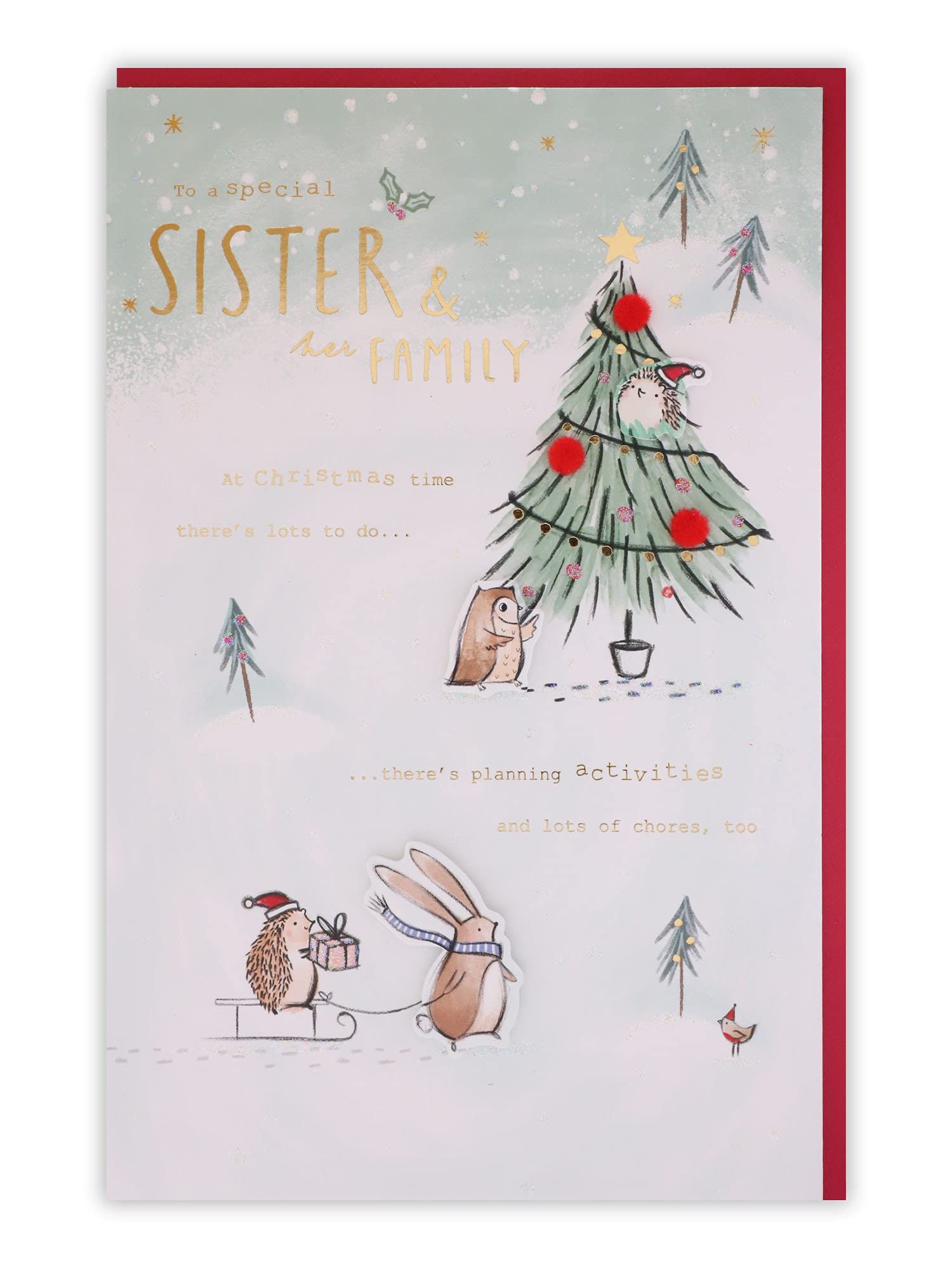 Clintons: Cute Characters Sister & Family Christmas Card, Multi-Colour, 155 x 235, 1171294
