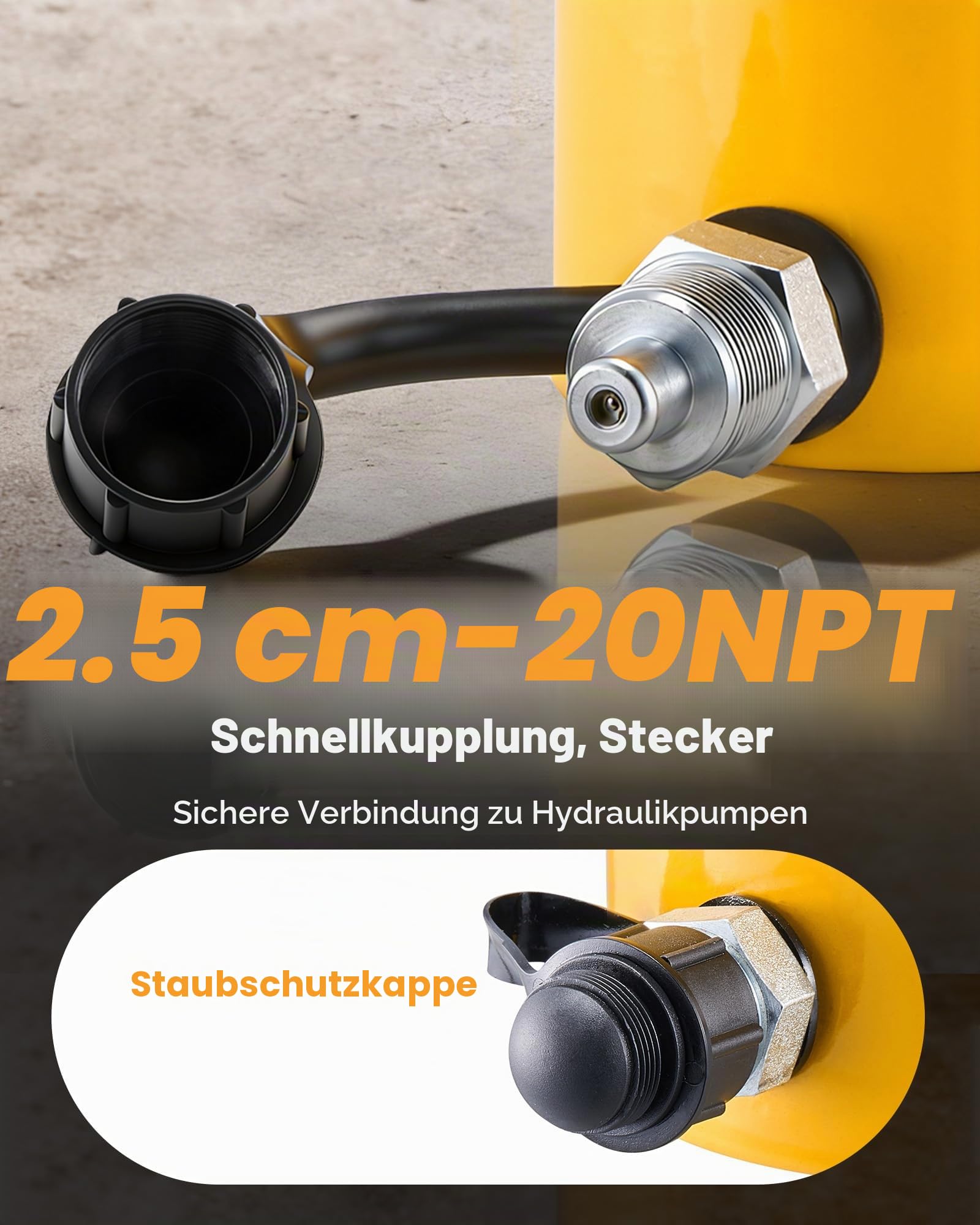 VEVOR Hydraulikzylinder 20 t Vollkolben-Heber 15 cm Hub mit Schnellkupplung, Einfachwirkender Hydraulikzylinder Tragbarer Hydraulikheber für Heben Drücken Ziehen Maschinenbau Werkstatt Garage