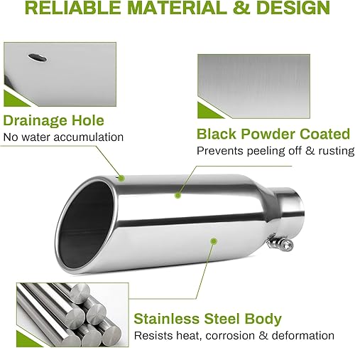 Miniatura 5 de AUTOSAVER88 Punta de escape de entrada de 2.5 pulgadas, entrada de 2.5 pulgadas, salida de 4 pulgadas, 12 pulgadas de largo, punta de escape