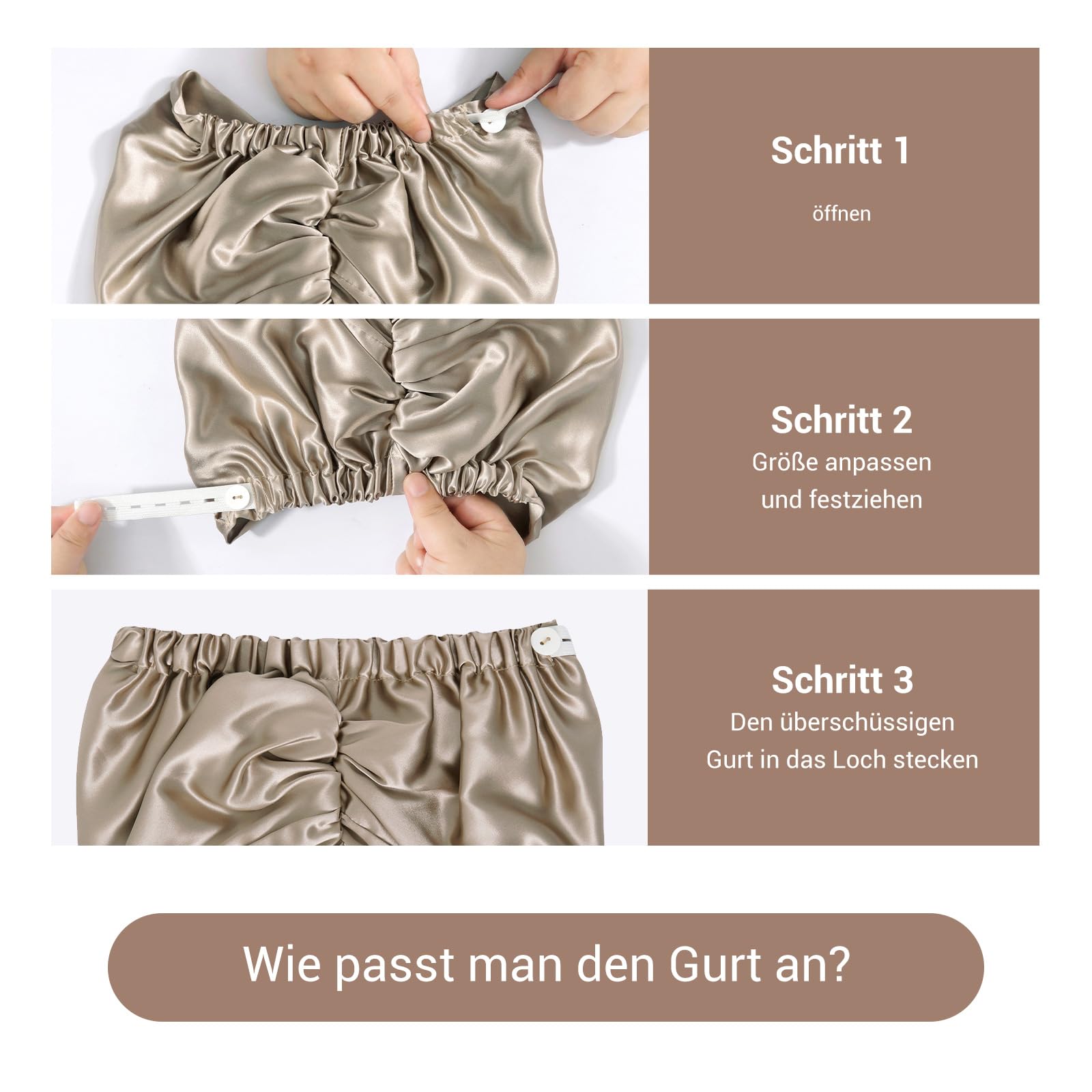 ‌LaCourse Rutschfeste Verstellbare Echte 22 Momme 100% Maulbeerseiden-Seidenhaube zum Schlafen, Doppellagige Seidenhaube für optimale Haargesundheit, Karamell