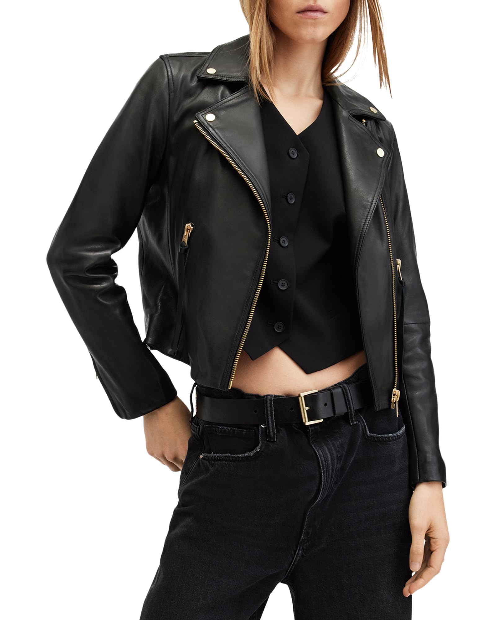 AllSaints Women's Leather Jacket Dalby Biker