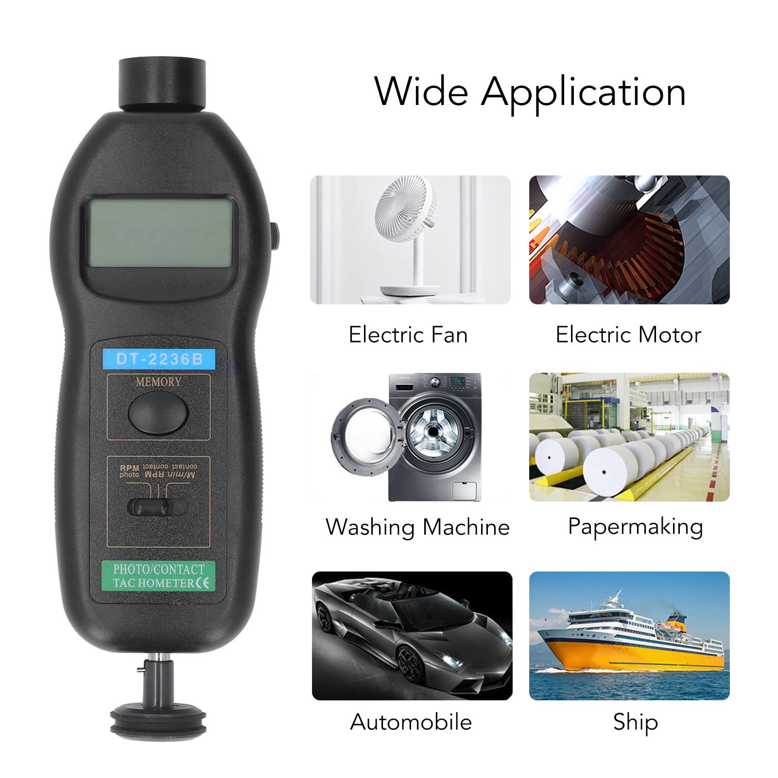 Tacómetro digital, tacómetro fotográfico digital profesional, pantalla LCD de 5 dígitos Indicador de velocidad portátil y tacómetro fotoeléctrico