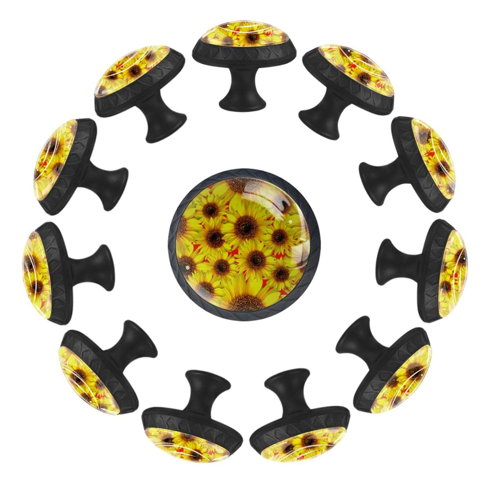 Boutons de tiroir ronds 35 mm au motif tournesol jaune pour poignée de commode
