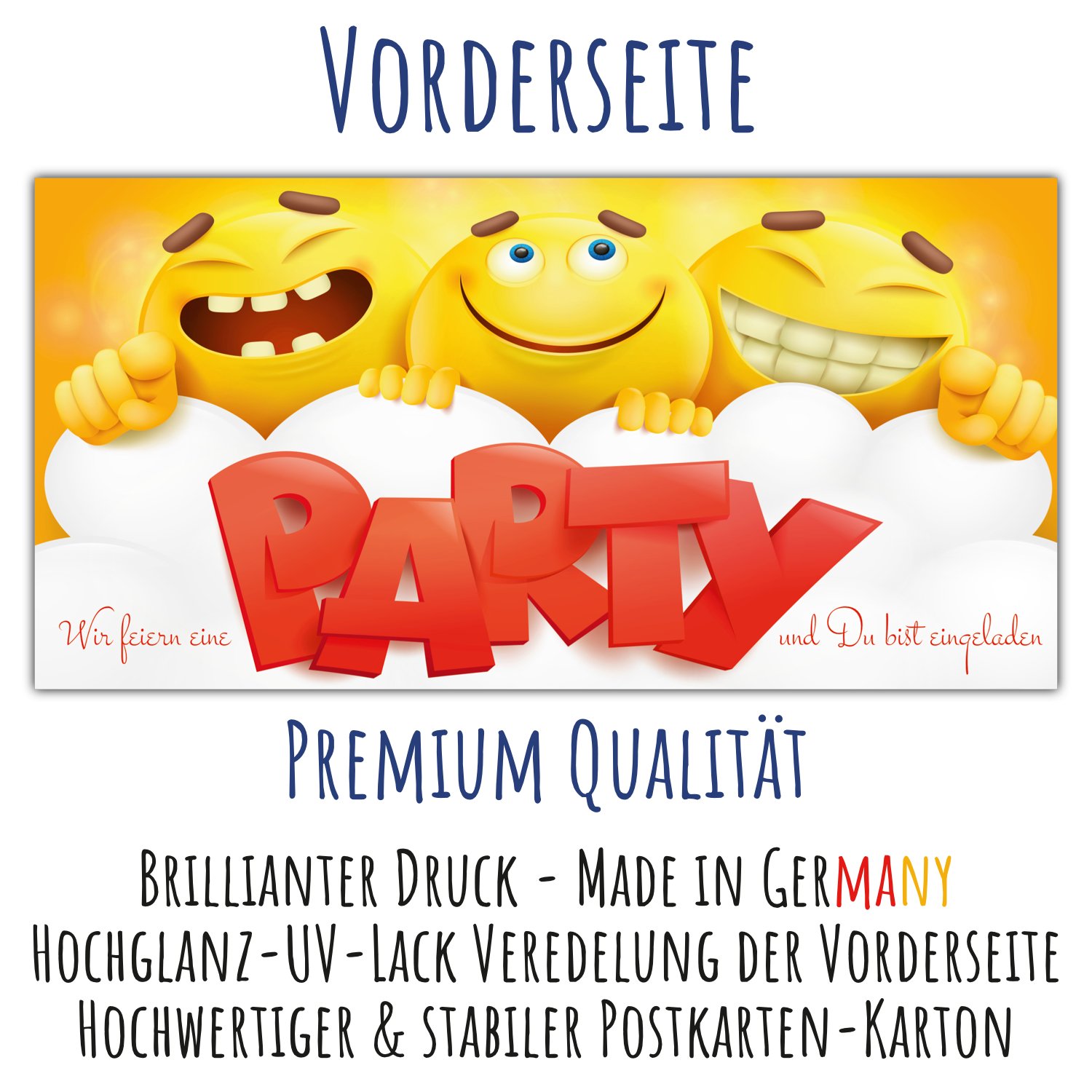 BREITENWERK 12 Smiley Einladungskarten im Set zum Ausfüllen - Coole Emoji Geburtstags-Einladungen für Jungen und Mädchen Kindergeburtstag Party