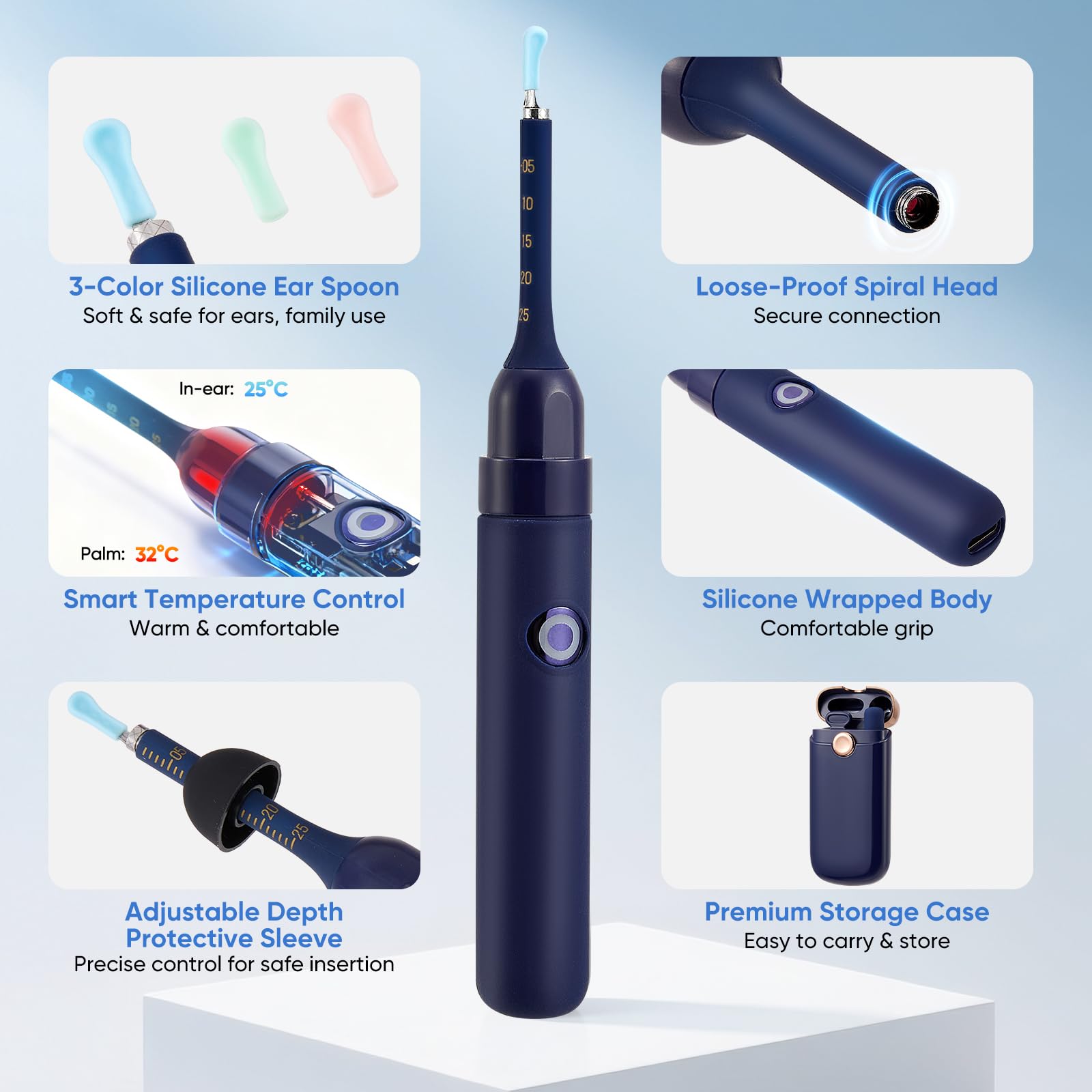 Otoscopio Removedor de Cera de Oídos, Cámara Limpiadora de Oídos Flexible HD de 8MP, con Pinzas de Repuesto para Exámenes de Oídos/Nariz, Otoscopio Oído para Adultos, Niños