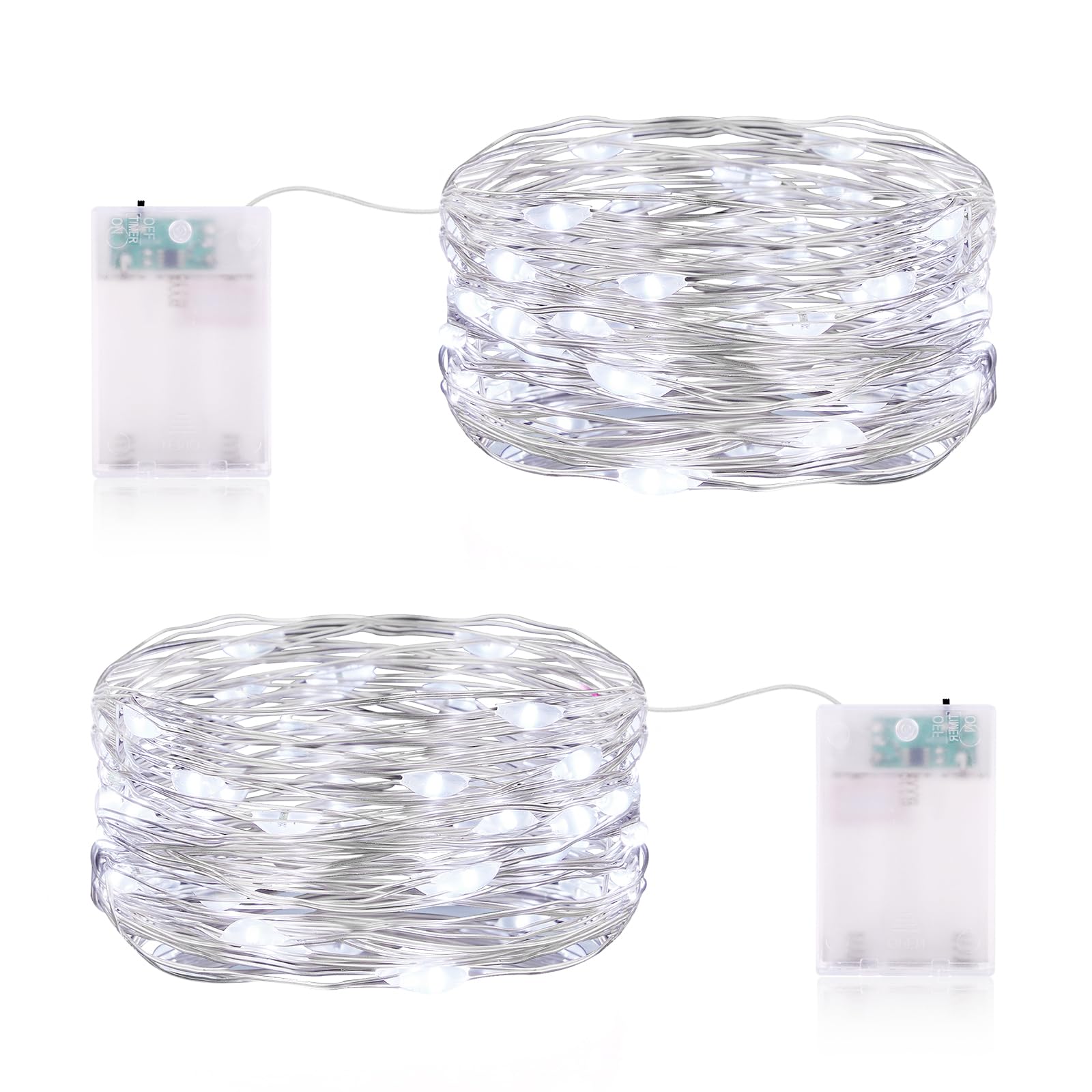 2 x 5M Guirnalda Luces, Cadena de Luces LED a Pilas, Guirnalda Luces Pilas con Temporizador Impermeable Mini Luz de Cadena para Decoración Navidad, Jardines, Fiestas, Balcón, Bodas