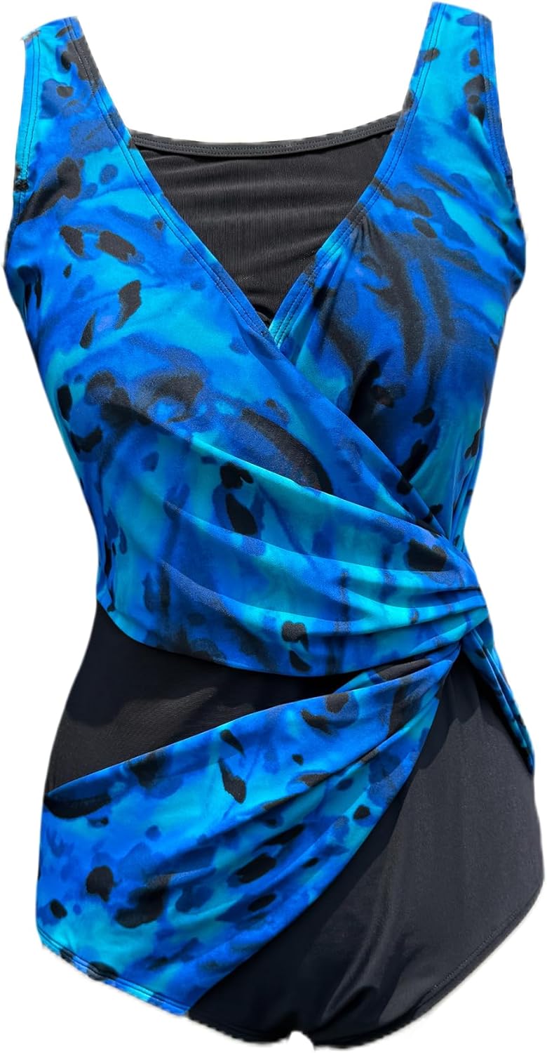 BIMEI Women's One-Piece Mastectomy Swimsuit Pocketed Swimwear Tummy Control Swimdress Shaping Swimwear 2307B