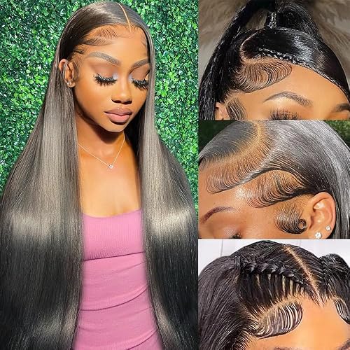 UKOWN 28 Inch13x6 Lace Front Wig Human Hair Straight Wigs Human Hair | HD Transparent Lace Front Wigs, 200 Density, Pre Plucked Natural Hairline for Women