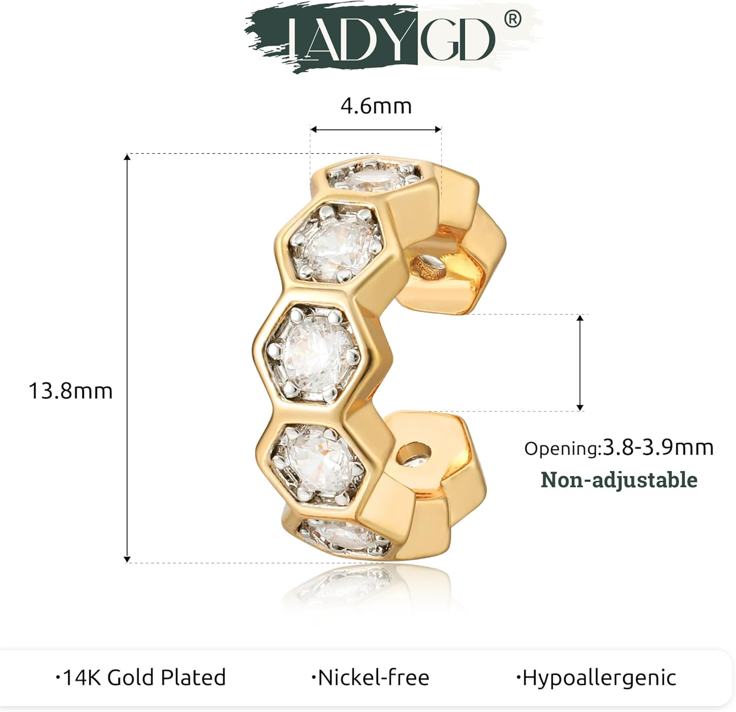 Ear Cuff Earrings for Women 14K Gold Plated Cubic Zirconia Paved Sparkling Huggie Ear Cuffs Non Piercing | Clip On Cartilage | Single - Image 6