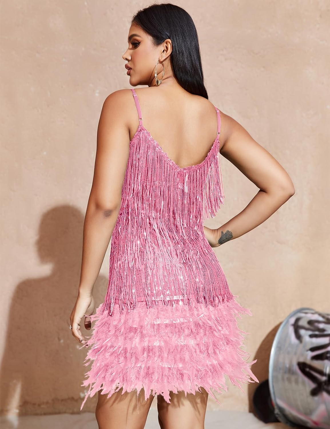 Women's Sequin Cocktail Dresses 1920s Flapper Dress Gatsby Fringe Mini Dresses Feather Prom Party Dress - Image 3