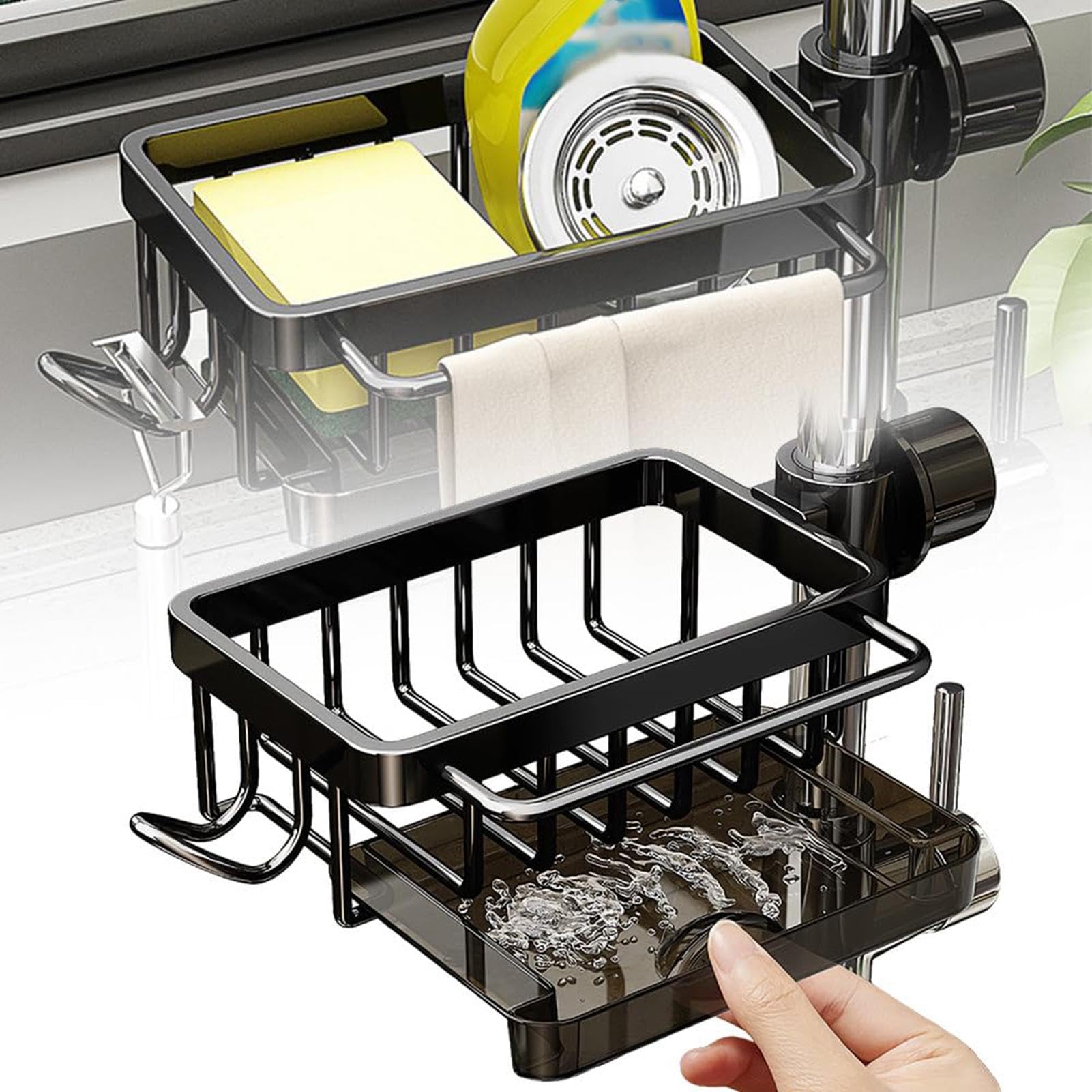 Support multifonction pour évier de cuisine en aluminium avec porte-éponge et robinet au-dessus du robinet pour économiser de l'espace et un accès facile