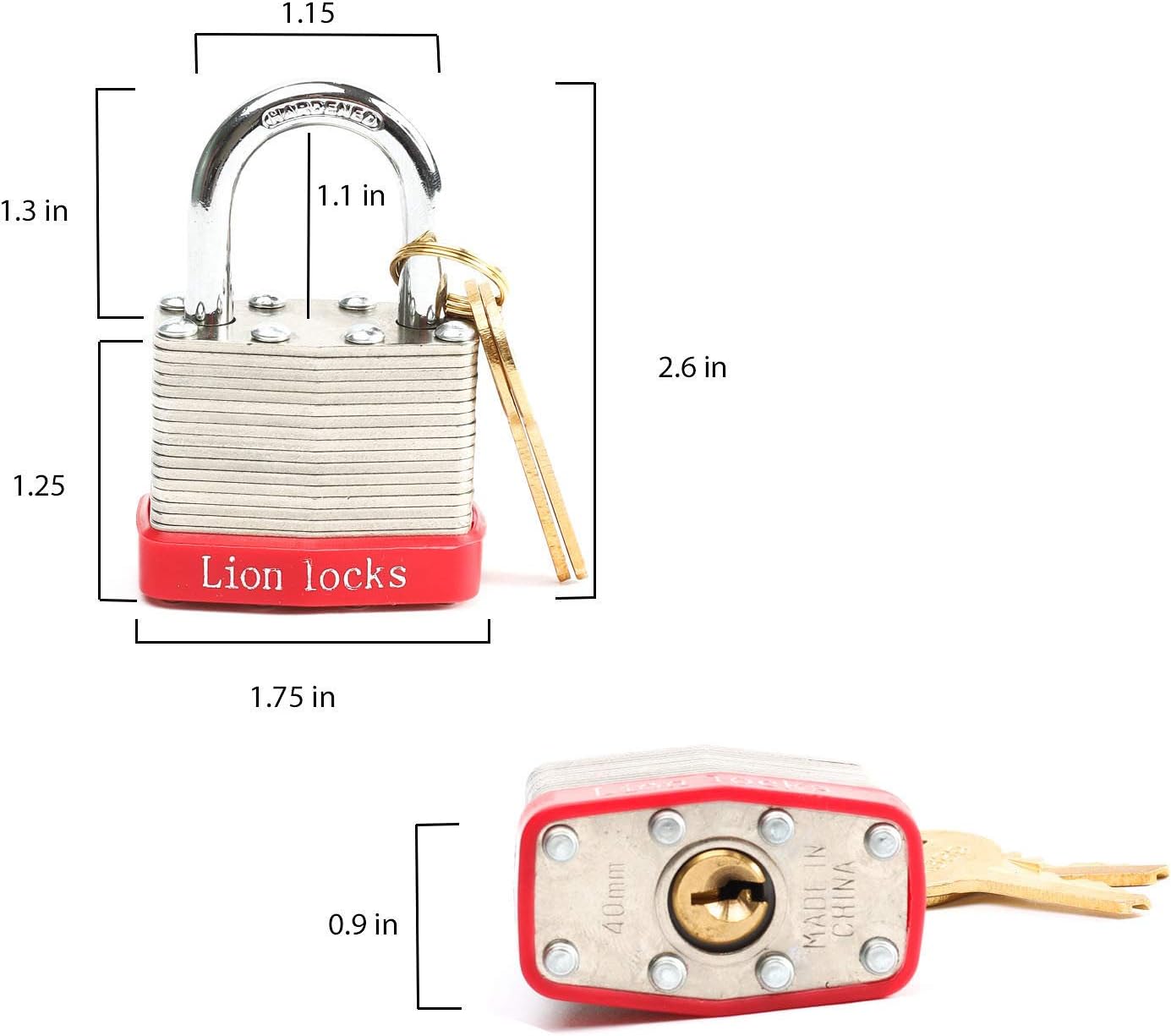 Lion Locks 12 Keyed-Alike Padlocks w/ 1.25” Shackle, 24 Keys, Hardened Steel Case, Brass Cylinder (12-Pack) - for Hasp Latch, Sheds, Fences, Storage Locker, School, Gym - - 