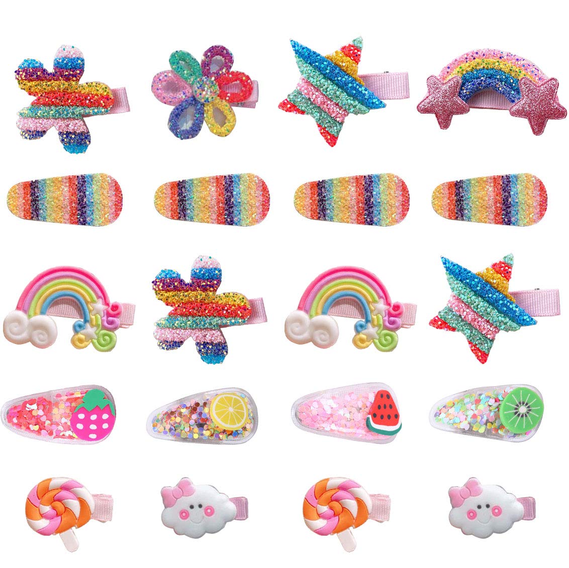 M Joy Decor20 Pack Cute Rainbow Hair Clips For Girls, Glitter Sparkly Rainbow Star Cloud Fruit Hairpin For Kids Girls Toddler Barrettes Hair Accessories, Mix Color, average